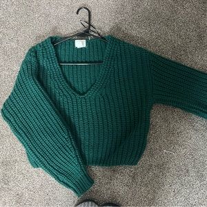 Emerald green cropped H&M chunky knit sweater !